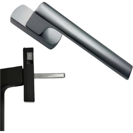 Poignée de fenêtre avec serrure pour portes-fenêtres et fenêtres à guillotine, en alliage d'aluminium, poignée ergonomique incurvée, axe carré de 25 mm, verrouillable à clé, gris (1/5)