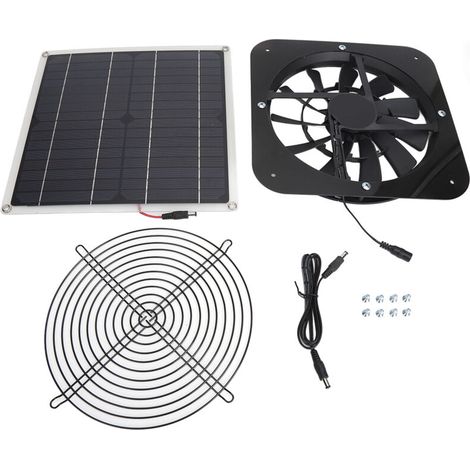 SJLERST Kit de ventilateur de panneau solaire, ventilateur d'extraction solaire 100W, panneau à énergie solaire avec ventilateur rond de 10 pouces pour serre, hangar, poulailler, noir