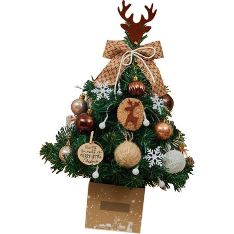 Petit sapin de Noël avec cornes de cerf, guirlande lumineuse réglable, déco table bureau 50 cm kaki PVC 1 pièce (1/4)