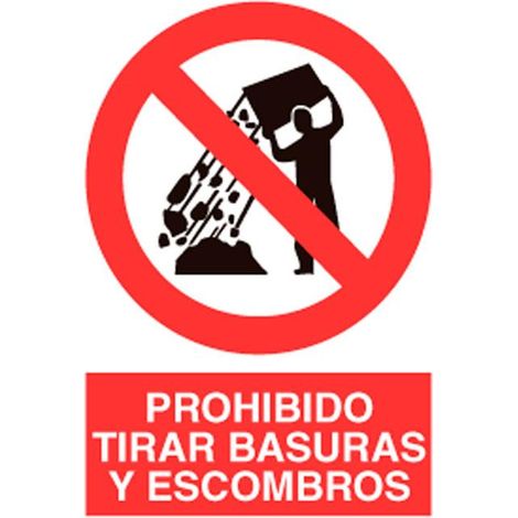 señal poliestireno 420x297mm. prohibido tirar basuras y escombros