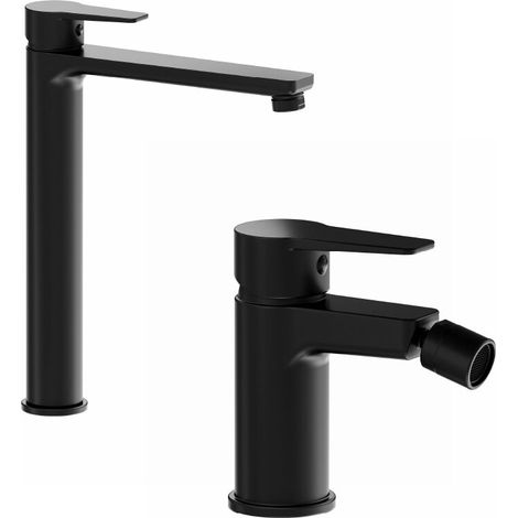Coppia miscelatori lavabo alto bidet senza scarico nero opaco Jane (1/4)