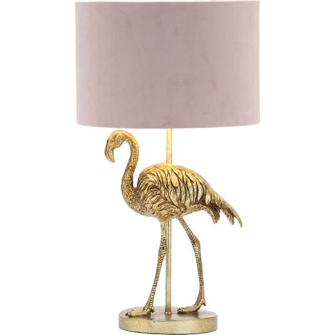 Litecraft Fliss Table Lamp Flamingo Style Base With Pink Velvet Shade - Brass