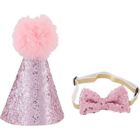 Animal de Anniversaire Chapeau Animal Hat d'anniversaire Paillettes Chapeau Chien Décoration,rose (1/5)