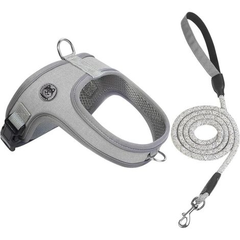 Ensemble harnais et laisse pour chien, harnais anti-traction, gilet réfléchissant réglable en maille respirante, convient aux chiens et aux chats, taille M et S (1/5)