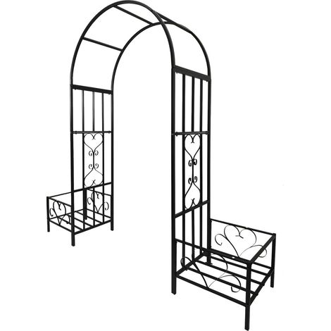 Arche de jardin romantique pour rosiers dimensions 206 x 216 x 50 cm avec jardinières décoratives en fer noir