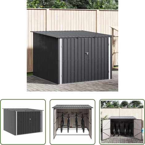 Vidaxl – Abri à vélos 3 pcs en métal anthracite – Dimensions 215 x 206 x 157 cm – Accès facile avec portes à double battant – Sécurisé avec cadenas (1/5)