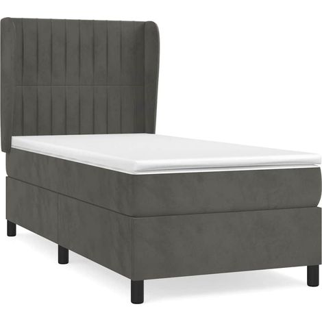 Maison Exclusive - Sommier à lattes de lit et matelas Gris foncé 90x200 cm Velours (1/5)