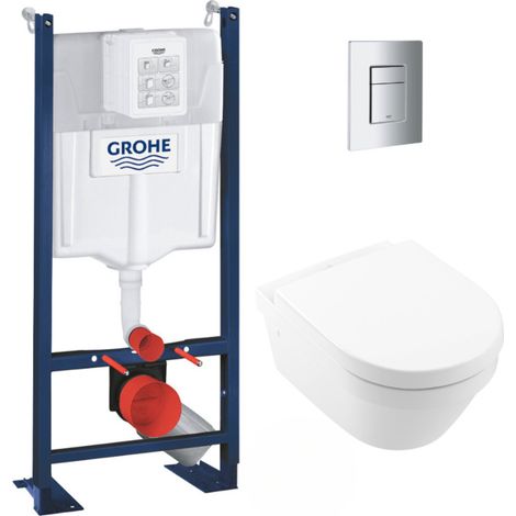 Pack WC Rapid SL autoportant + WC sans bride Architectura, fixations invisibles + Plaque chrome (ProjectArchi3-1-SP)