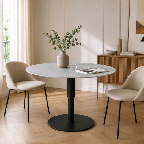 Table basse ronde relevable céramique grise Ø90 cm LUGANO (1/4)