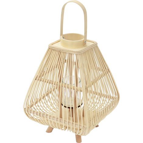ECD Germany Lanterna in Bambù Naturale, Portacandela con Inserto in Vetro, Altezza 55,5 cm, Colore Legno, Lanterna da Giardino con Manico, Stile Boho, Decorazione per Terrazza, Balcone e Interni