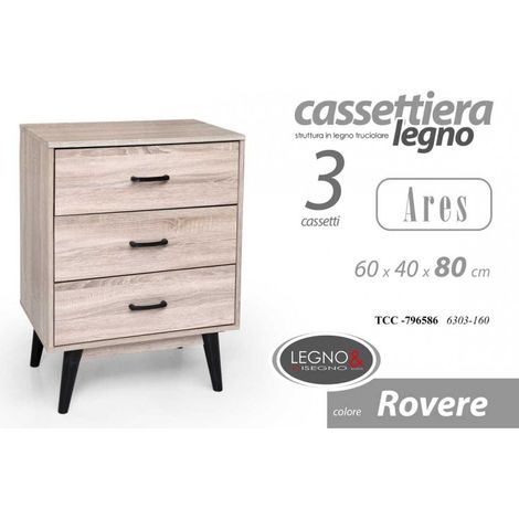 Kommode Ares in Eiche mit 3 Schubladen, 60 x 40 x 80 cm