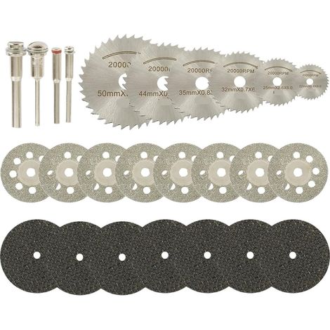 Set di mini lame circolari per accessori Dremel, dischi abrasivi, dischi da taglio, utensili rotanti per metalli (set da 32 pezzi) (1/5)