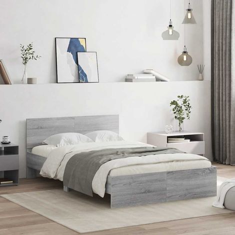 Cadre de lit 120 x 200 cm avec tête de lit et sommier à lattes, bois, sonoma gris, sans matelas - PANGIVO (1/5)