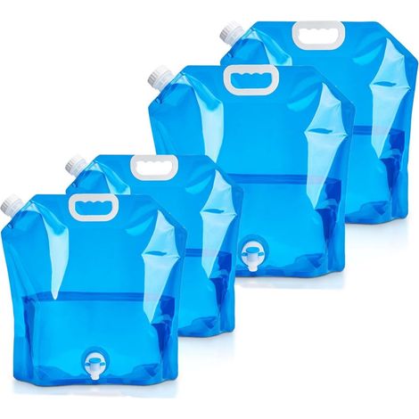 Kit d'urgence domestique – 4 bidons d'eau pliables 5L et 10L, PE écologique, couvercle étanche et robinet, réservoir eau portable (1/5)