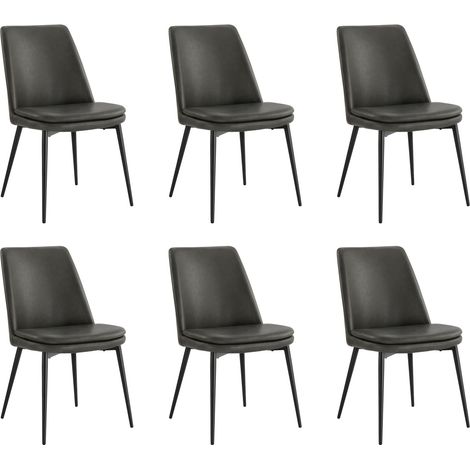 Lot de 6 Chaises de Salle à Manger, en PU, Pieds en Métal, Avec Dossier Gris Foncé (1/5)