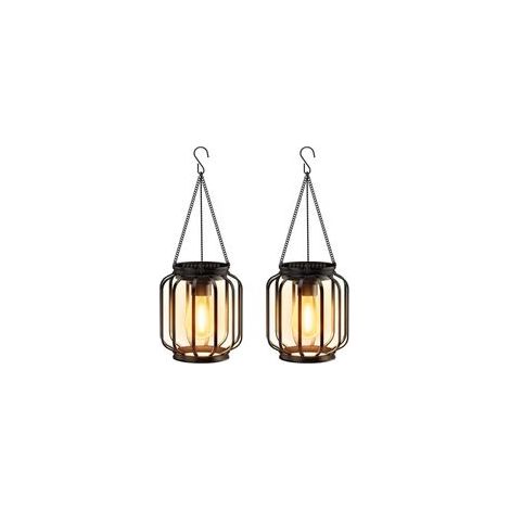 Lampe Solaire Exterieur Jardin Suspendue, 2 Pièces Lanterne Solaire Exterieur avec Ampoule LED, IP65 Étanche Métal lumiere solaire exterieur