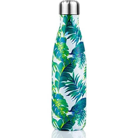 Bouteille d'eau Acier Inoxydable, Gourde Isotherme Réutilisable Gourde Inox sans BPA isolé à Bouteille Isotherme pour Froide Pendant 24heures, Chaude Pendant 12 Heures (Banane Feuille, 500ml) (1/4)