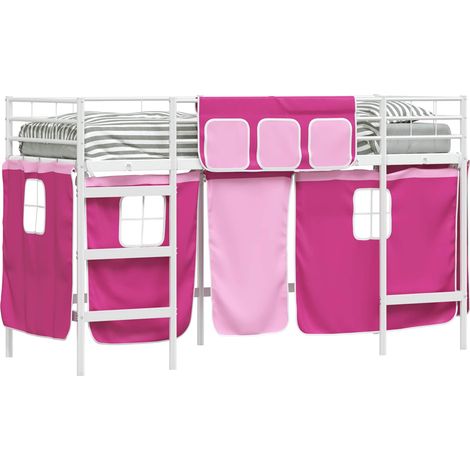 Estructura de Cama Alta para Niños con Cortinas y rosa vidaXL