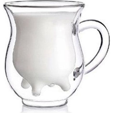 Verre À Boisson - Verre En Verre Double Paroi Forme De Mamelle De Vache - Pour Lait Café Thé Eau - 200 Ml - Transparent (1/5)