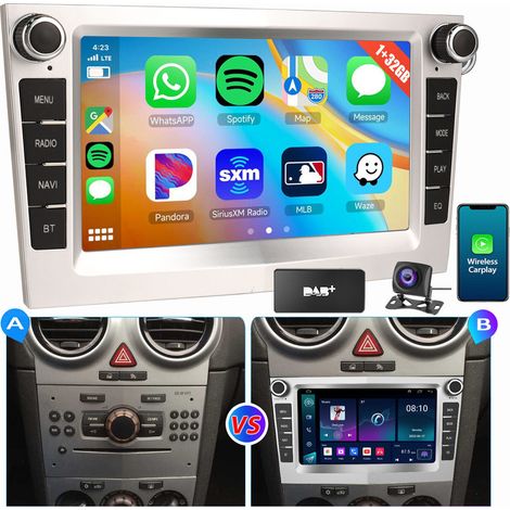 1+32G pour Opel Corsa C/D Zafira B Astra G H Vivara Combo Signum Vivaro Android 14 Autoradio Carplay Blanc+DAB+CAM