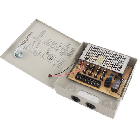 Alimentation vidéosurveillance 4 voies 12V fusible 3A coffret métallique serrure 110V 220V (1/5)