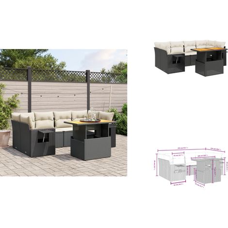 Salon de jardin 7 pcs avec coussins noir résine tressée - Ensemble Salon De Jardin - Meuble Extérieur - Résine Tressée - Rotin Synthétique - Table Extensible (1/3)