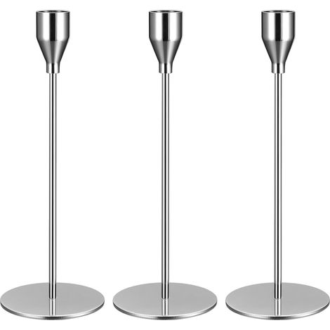 Set di 3 portacandele in argento, portacandele in metallo, portacandele conici, portacandele decorativi per matrimoni, portacandele vintage per decorazioni da tavola per compleanni in famiglia (1/5)