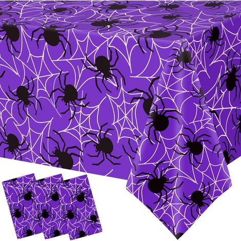 Nappe d'Halloween 3 pièces, nappe toile d'araignée pour fête d'Halloween (1/4)
