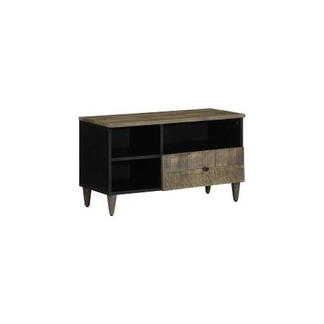Meuble TV noir 80x33x46 bois massif de manguier (1/5)