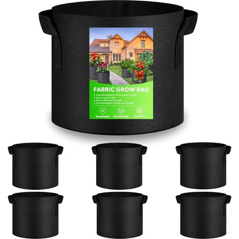 Sacs de Plantation, Lot de 6 Sac à Plantes 20L en Non Tissé Pots pour Tomates, Fraises, Poivrons, Carottes - 5 Gallons Noirs (1/5)