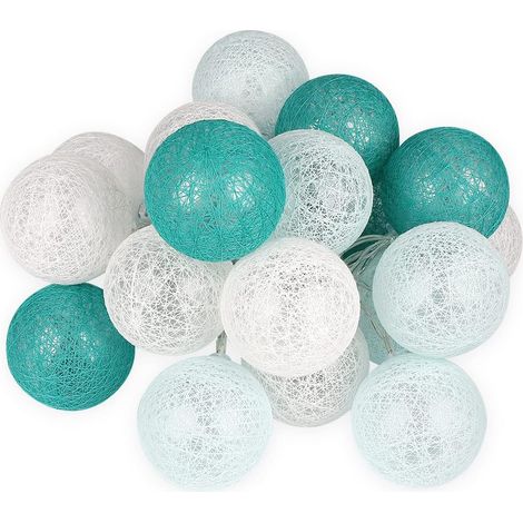 Guirnalda De Luces Para Interior MINKUROW - Guirnalda De Luces Con Bolas De Lana Turquesa - 3m - Led - Decorativas - Funciona Con Pilas - Verde Menta - Diámetro: 6cm (1/5)