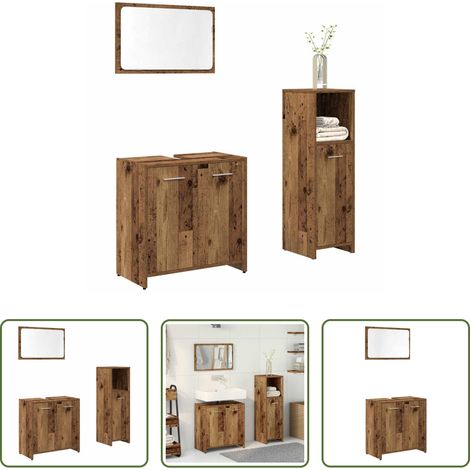 Meuble lavabo - Ensemble de meubles salle de bain 3 pcs bois d'ingénierie (1/5)