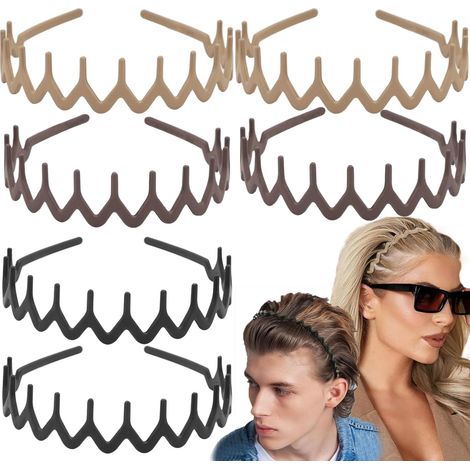Set di 6 fasce per capelli in plastica a zig-zag, fasce ondulate con pettine dentato, accessori per uomo e ragazza