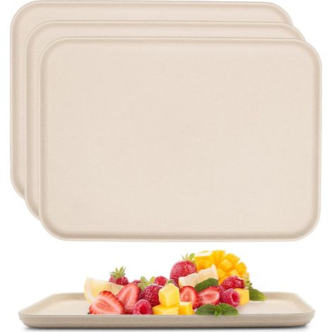 Lot de 4 Plateaux, Plastique Rectangulaire, Bords Surélevés, Légers, Cuisine, Salon (1/5)
