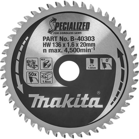 Makita B-40303 136mm x 20mm x 50T Specialized Aluminium Cutting Saw Blade