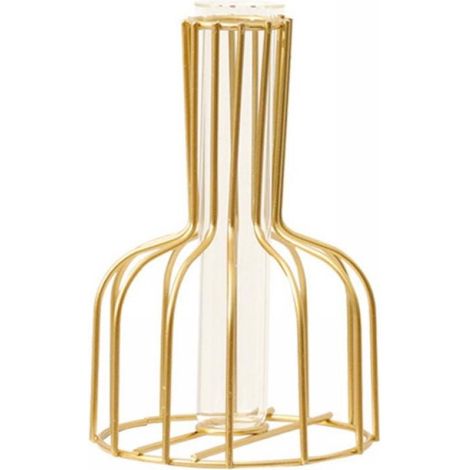 Vase En Verre Et Métal - Support Géométrique Doré - Pour Centre De Table Fleuri - Dimensions 15 5 X 10 Cm - Diamètre Du Tube En Verre 6 Cm - 1 Pièce (1/5)