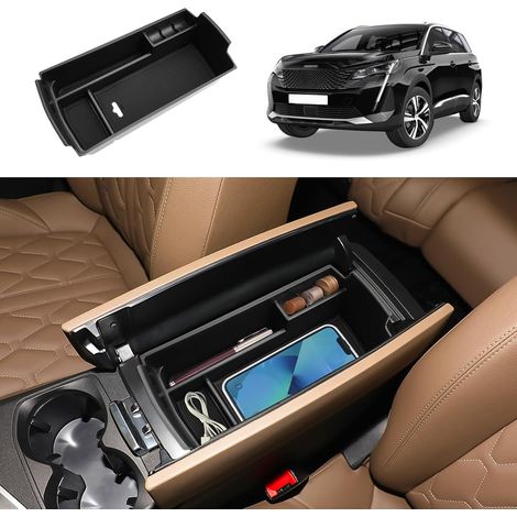 Armrest Storage Box Compatible with 3008 5008 C5 Aircross DS7 Crossback 2016-2024, Center Console Organizer, Armrest Storage Tray (Black) (1/5)