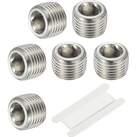 1/8" NPT Male Raccord De Tube À Hexagone Interne, 4 Pcs 304 Acier Inoxydable Kit Assortiment Bouchon Tête Filetée Frapper Adaptateur Avec Ruban, Argent - (1/5)