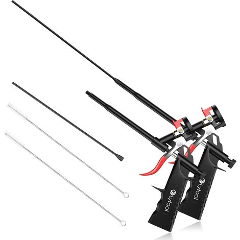 Lot de 2 Pistolet Mousse Expansive 320 mm avec Rallonge Valve Auto-Fermante, Pistolet à Mousse PU, Dosage Précis, étanche et Sans Qouttes