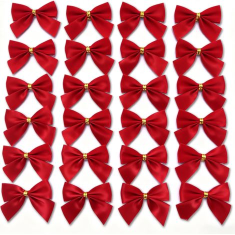 Nœuds en velours rouge – Décoration pour sapin de Noël – Cadeaux de Noël – Arts créatifs - 24 pièces