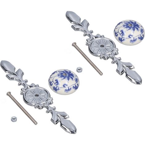 2er-Set Keramik-Schrankgriffe, moderner, schlichter Stil, handbemalt, 1060D Porzellan, reichhaltiges Blumenmuster in Blau und Weiß (1/5)
