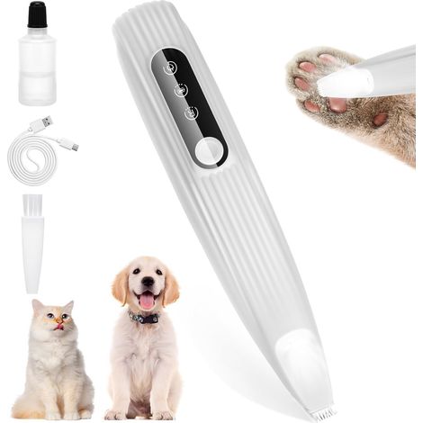 Tondeuse Électrique pour Chiens et Chats Rasoir Silencieux Imperméable avec Lumière LED pour Pattes, Yeux, Oreilles, Visage (Blanc) (1/5)