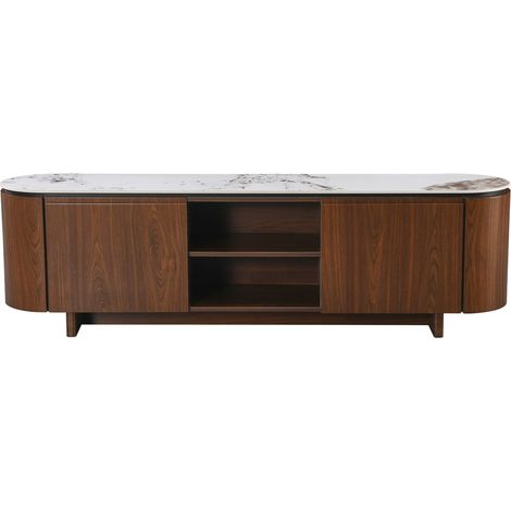 Porta TV in legno "Stonea" con piano in ceramica - 200 x 40 x 55 cm - Marrone (1/4)