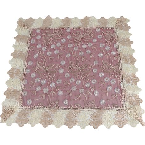 Nappe ronde style européen en polyester, avec dentelle sur les bords, pour décoration maison et mariage (Rouge 60x60cm) (1/5)