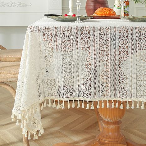 1 Nappe en dentelle, motif floral ancien, tissu blanc résistant, lavable en machine, pour mariage, fête, extérieur (1/5)