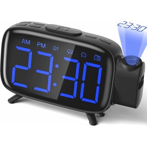 Radio-Réveil Avec Projection - Affichage LED Grand Écran - Réglage Luminosité Projection et Écran - Radio FM 76-108 MHz - 7 Mélodies Alarme - Fonction Snooze - Port USB - Alimentation Secteur Obligato (1/5)