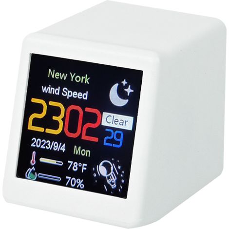 Horloge météo intelligente, mini-horloge modèle TV Wi-Fi, objet de décoration numérique original, mini-horloge, possibilité d'ajouter des photos/GIF personnalisés