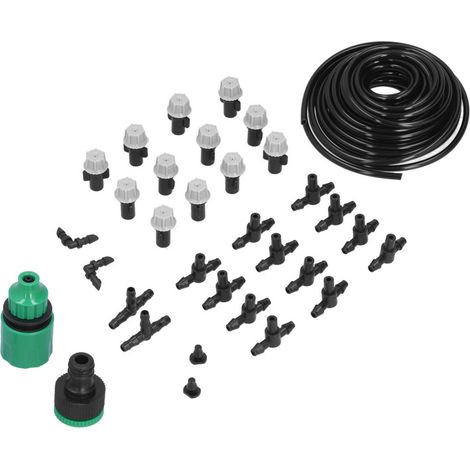 Kit de riego para jardín con manguera de 10 m, aspersor automático sin necesidad de taladrar y boquilla pulverizadora. (1/5)