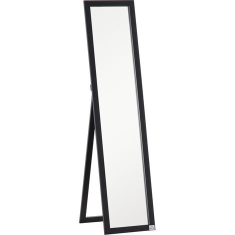 Miroir sur pied et mural rectangulaire, glace pleine longueur pour dressing, chambre, salon. Dimensions 37L x 37P x 154H cm, noir. (1/5)