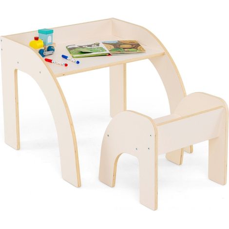 Mesa infantil de madera con silla mesa infantil para pintar con bordes redondeados grupo de asientos infantil blanco